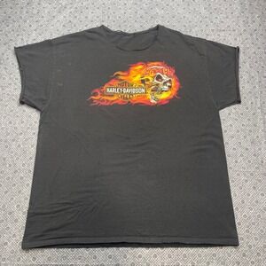 Harley‎ Davidson Mens Flaming Skull Graphic T-Shirt Cut Off Distressed Black XL
